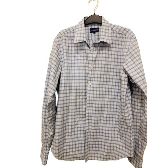Jeremy Argyle Saratoga Pale Blue and Tan Plaid Cotton Shirt Size M - Picture 5 of 11